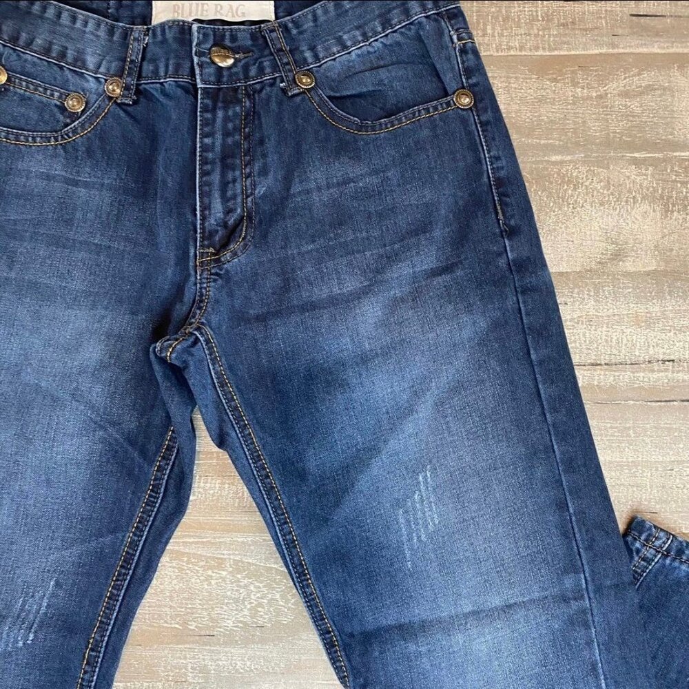 Blue Rag Dark Wash Mid Rise Distressed 5 Pockets Women's Jeans Size 30 - Picture 6 of 12